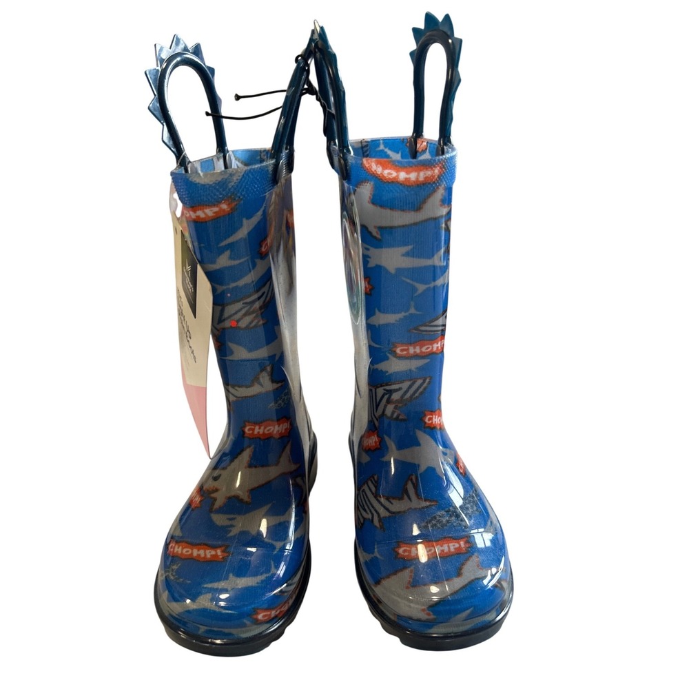 Member's Mark Kids Light‎ Up Shark Rain Boots Blue Waterproof Size 7/8 NEW